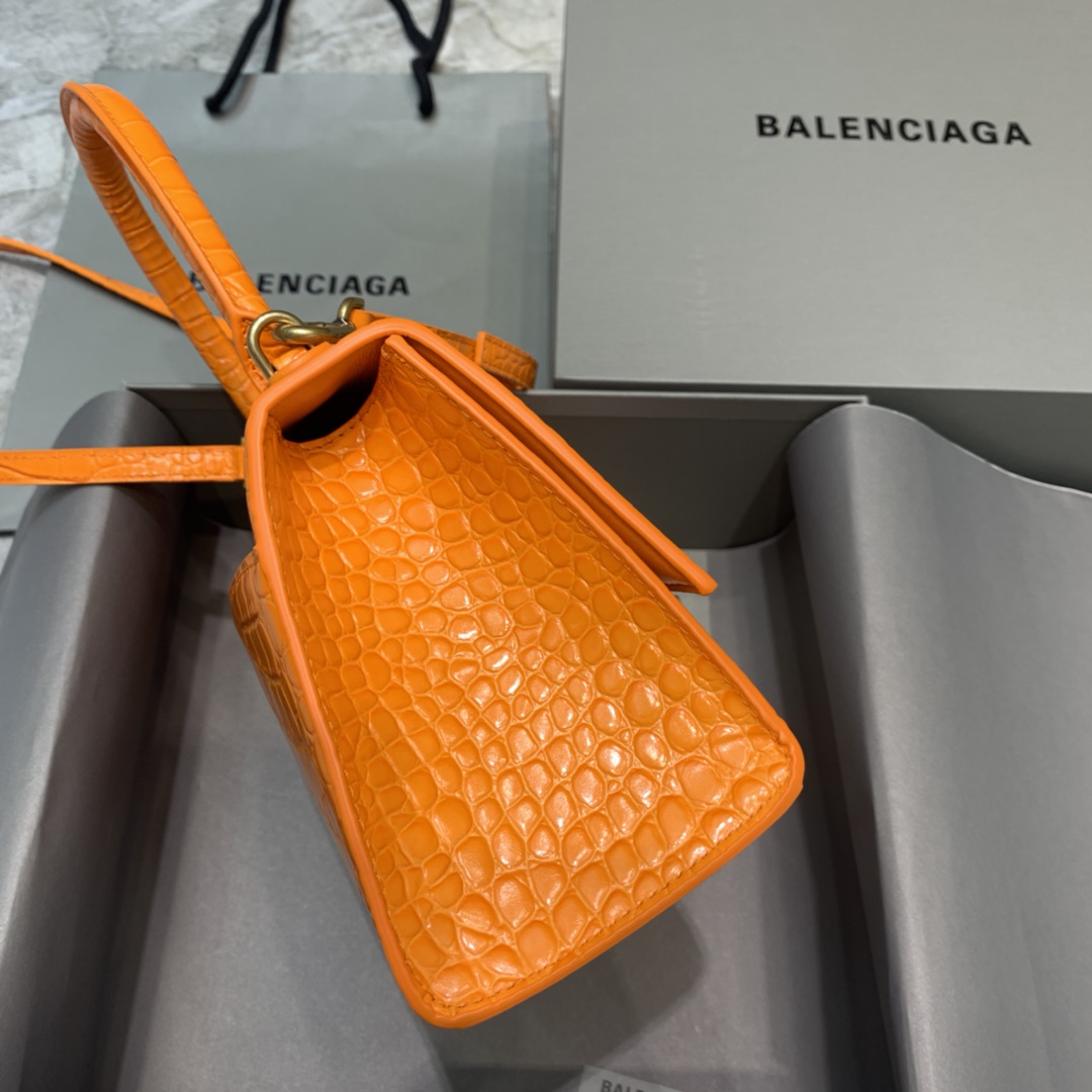 Balenciaga Hourglass Small Handbag Crocodile Embossed Shoulder Bag Orange